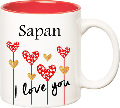 

Huppme I Love You Sapan Inner Red (350 ml) Ceramic Mug(350 ml), Red;white