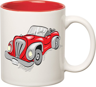 

Huppme Car Inner Red Ceramic Mug(350 ml), Red;white
