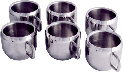 

Zahab Tea & Coffee Apple Shape Cup Set Stainless Steel(Silver, Pack of 6)
