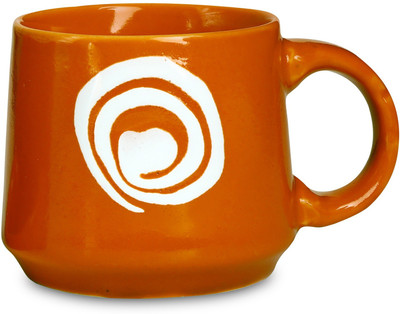 

Caffeine Tea Cup Stoneware in Orange & White Doodle Cubic (Set of 1) Handmade Ceramic Mug(250 ml)