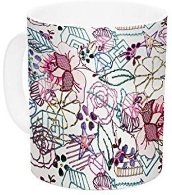 

Kess InHouse InHouse DLKG Design Cool Stitch White Blush Ceramic Coffee, 11 oz, Multicolor Ceramic Mug(60 ml)
