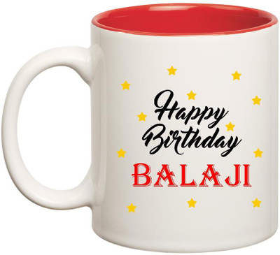 

Huppme Happy Birthday Balaji Inner Red Ceramic Mug(350 ml), Red;white