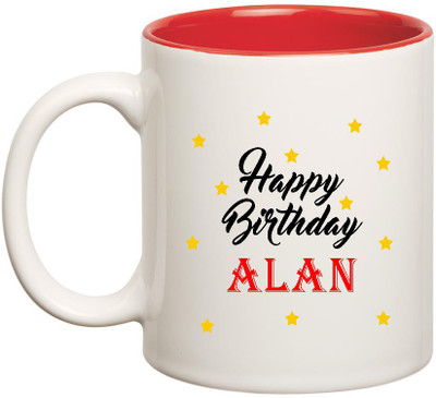 

HuppmeGift Happy Birthday Alan Inner Red Ceramic (350ml) Ceramic Mug(350 ml), Red;white