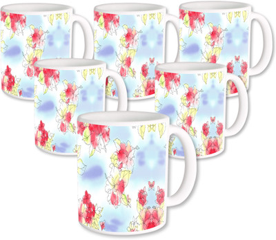 

Heyworlds Gifts for Flower Design set of six 08 Ceramic Mug(325 ml, Pack of 6), Multicolor