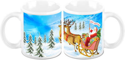 

Homesogood Christmas Ride Ceramic Mug(325 ml, Pack of 2)