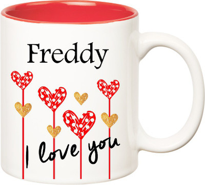 

Huppme I Love You Freddy Inner Red (350 ml) Ceramic Mug(350 ml), Red;white