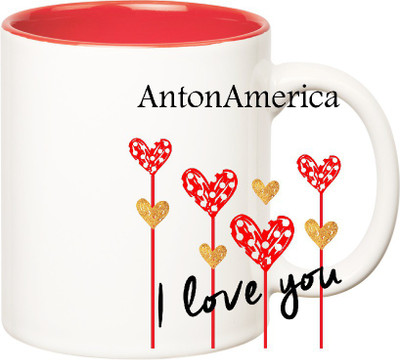 

Huppme I Love You Antonamerica Inner Red (350 ml) Ceramic Mug(350 ml), Red;white