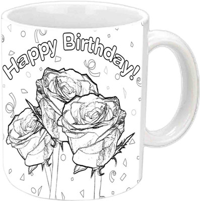 

Raj Laxmi Rose Sketch Design Happy B'day White Ceramic Mug(3.5 ml)