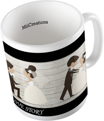 

MiiCreations Printed Valentine | Love Story Ceramic Mug(325 ml), Multicolor