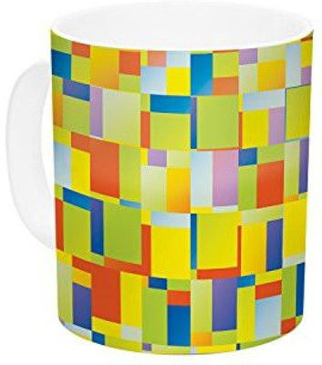 

Kess InHouse InHouse Dawid Roc Multi Color Blocking Yellow Geometric Ceramic Coffee, 11 oz, Multicolor Ceramic Mug(60 ml)