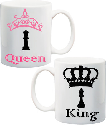 

ME&YOU Gift for Husband/Wife/Boyfriend/Girlfriend On Valentine's Day And Anniversary;Queen And King Printed Ceramic Mug(325 ml, Pack of 2), Multicolor
