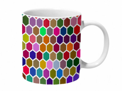 Mooch Wale Colorful Beehive Hex Grid Pattern Ceramic Coffee Mug(325 ml)