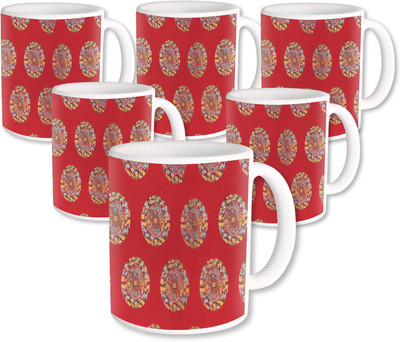 

Heyworlds Gifts for Flower Design set of six 13 Ceramic Mug(325 ml, Pack of 6), Multicolor
