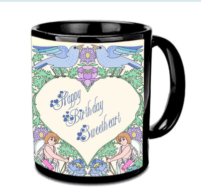 

Raj Laxmi Love Birds happy B'day Black Ceramic Mug(3.5 ml)