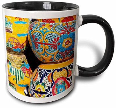 

3dRose Arizona, Tucson, Tubac. Traditional Hand-Painted Mexican Pottery. Two Tone Black, 11 oz, Black/White Ceramic Mug(60 ml), Multicolor