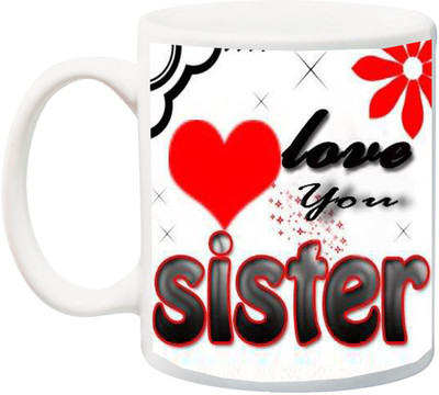 

ME&YOU Gift for Dii/Didi/Sis;Love You Sister Red Heart Printed Ceramic Mug(325 ml), Multicolor