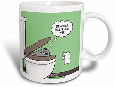 

3dRose Sneakiest Bull Shark Ever Toilet Attack Ceramic, 11 oz, White Ceramic Mug(60 ml), Multicolor