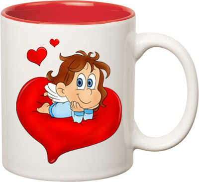 

Huppme Love Valentine Inner Red Ceramic Mug(350 ml), Red;white
