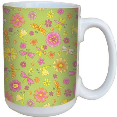 

Tree-Free Greetings Greetings 79249 Bloomin Floral and Dragonfly by Debbie Mumm Ceramic with Full-Sized Handle, 15-Ounce Ceramic Mug(60 ml), Multicolor