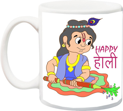 

ME&YOU Gift for Holi;Happy and Holy Printed Ceramic Mug(325 ml), Multicolor