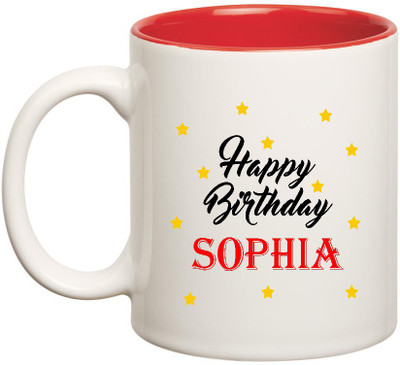 

HuppmeGift Happy Birthday Sophia Inner Red Ceramic (350ml) Ceramic Mug(350 ml), Red;white