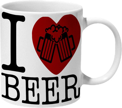 

Mooch Wale I Love Beer Cheers Ceramic Mug(325 ml), Multicolor