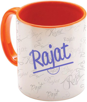 

SKY TRENDS Rajat Birthday Gift Orange Coffee 350 ML Ceramic Mug(350 ml), Multicolor