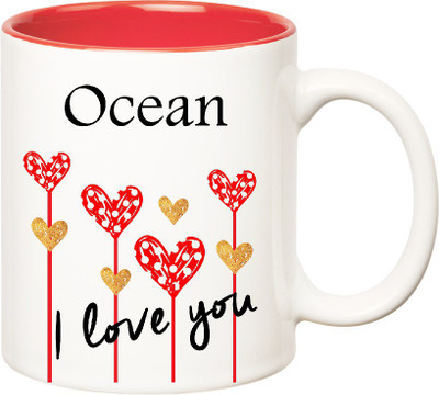 

Huppme I Love You Ocean Inner Red (350 ml) Ceramic Mug(350 ml), Red;white
