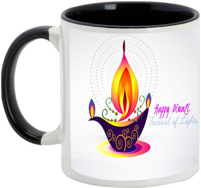

AllUPrints Gifts For Deepawali - Prosperous Happy Diwali Design 14 Ceramic Mug(325 ml), Black