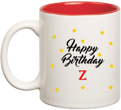 

Huppme Happy Birthday Z Inner Red Ceramic Mug(350 ml), Red;white