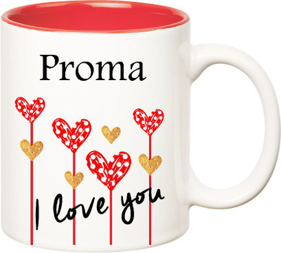 

Huppme I Love You Proma Inner Red (350 ml) Ceramic Mug(350 ml), Red;white