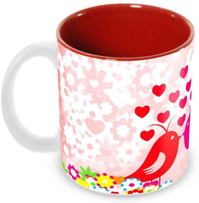 

Tuelip Best And Special Valentine Day Gifts love Birds inside Red Designer Printed Tea and Coffee Ceramic Mug(350 ml), Multicolor