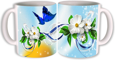 

PhotogiftsIndia flower with butterfly Ceramic Mug(350 ml, Pack of 2), Multicolor