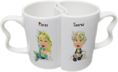 

Ucard Pisces and Taurus Zodiac Sign Valentines Day Couple Bone China, Ceramic, Porcelain Mug(325 ml), Multicolor