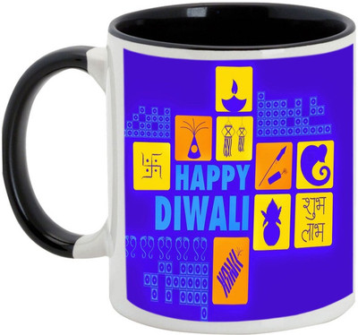

AllUPrints Gifts For Deepawali - Prosperous Happy Diwali Design 16 Ceramic Mug(325 ml), Black