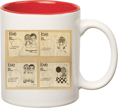 

Huppme Love Is Inner Red Ceramic Mug(350 ml), Red;white