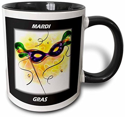 

3dRose Mardi Gras Feather Mask Two Tone Black, 11 oz, Black/White Ceramic Mug(60 ml), Multicolor