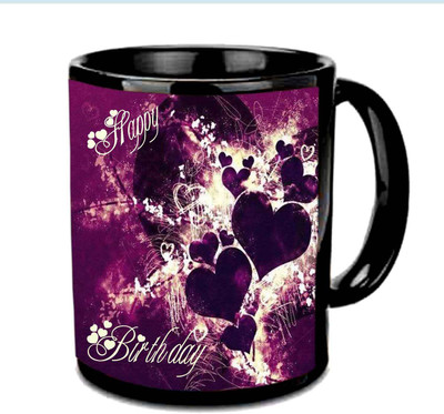 

Raj Laxmi twinkling hearts lovers b'day black mug Ceramic Mug(350 ml)