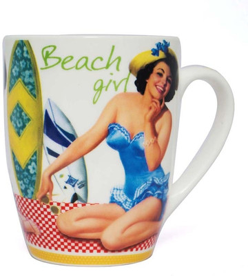 

Painting Mantra Blue Girl on the beach Ceremic Coffee Ceramic Mug, Multicolor