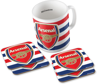 

MiiCreations Printed Arsenal (1 Ceramic + 4 MDF Coaster) Coaster Coffee Set Ceramic Mug(325 ml, Pack of 5), Multicolor