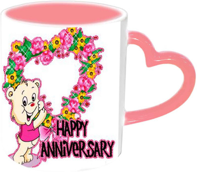 

Raj Laxmi Happy Anniversary With Teddy Pink Handle Ceramic Mug(350 ml)