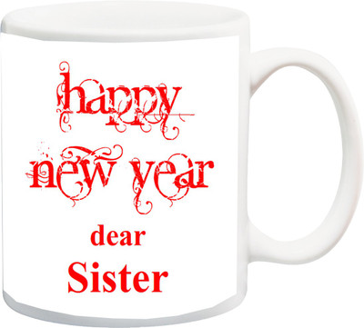 

ME&YOU Gift for Happy new Dear Sister's red printed Bone China Mug(325 ml), Multicolor