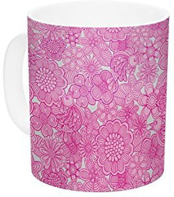 

Kess InHouse InHouse Julia Grifol Welcome Birds to My Pink Garden Ceramic Coffee, 11 oz, Multicolor Ceramic Mug(60 ml)