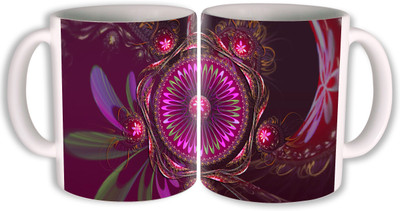 

PhotogiftsIndia flower design 003 Ceramic Mug(350 ml, Pack of 2), Multicolor