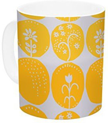 

Kess InHouse InHouse Anneline Sophia Dotty Papercut Yellow Circles Gray Ceramic Coffee, 11 oz, Multicolor Ceramic Mug(60 ml)