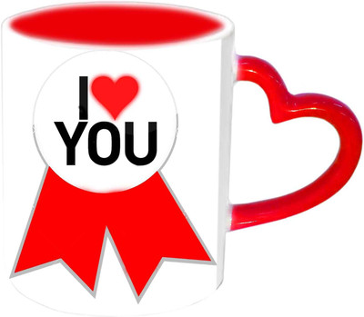 

Raj Laxmi I Love You Unique Design Red Heart Handle Ceramic Mug(350 ml)