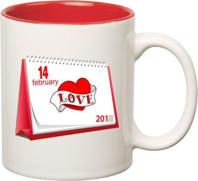 

Huppme Happy Valentineday Inner Red Ceramic Mug(350 ml), Red;white