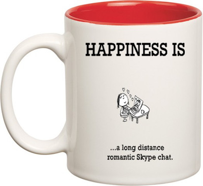 

Huppme happiness skype Inner Red Ceramic Mug(350 ml), Red;white