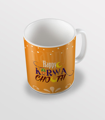 

SKY TRENDS Happy Karwa Chauth With Orange Color Background Sweet Gifts For Husband And Wife Coffee Ceramic Mug(325 ml), White