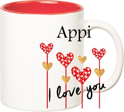 

Huppme I Love You Appi Inner Red (350 ml) Ceramic Mug(350 ml), Red;white